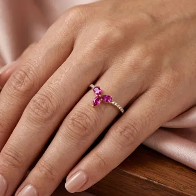 Lab Grown Diamond And Hot Pink Tourmaline 9Kt Yellow Gold Ring