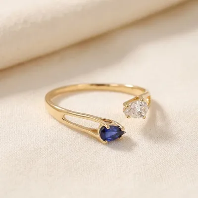 Lab Grown Diamond And Blue Sapphire 9Kt Yellow Gold Ring