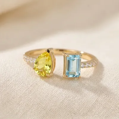 Lab Diamond, Paraiba Tourmaline, Yellow Sapphire Gold Ring