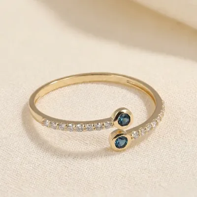 London Blue Topaz 9Kt Yellow Gold Ring With Lab Grown Diamond