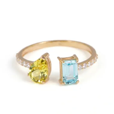 Lab Diamond, Paraiba Tourmaline, Yellow Sapphire Gold Ring