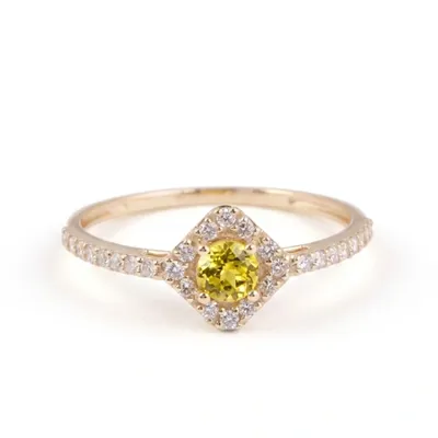 18Kt Gold Ring Lab Grown Diamond and Yellow Sapphire