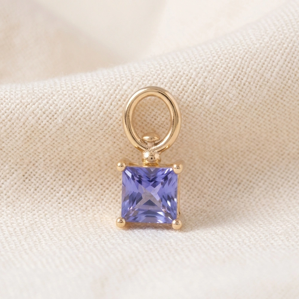9KT Solid Yellow Gold Square Lab Grown Tanzanite Drop Charm 9KT Solid Yellow Gold Square Lab Grown Tanzanite Drop Charm