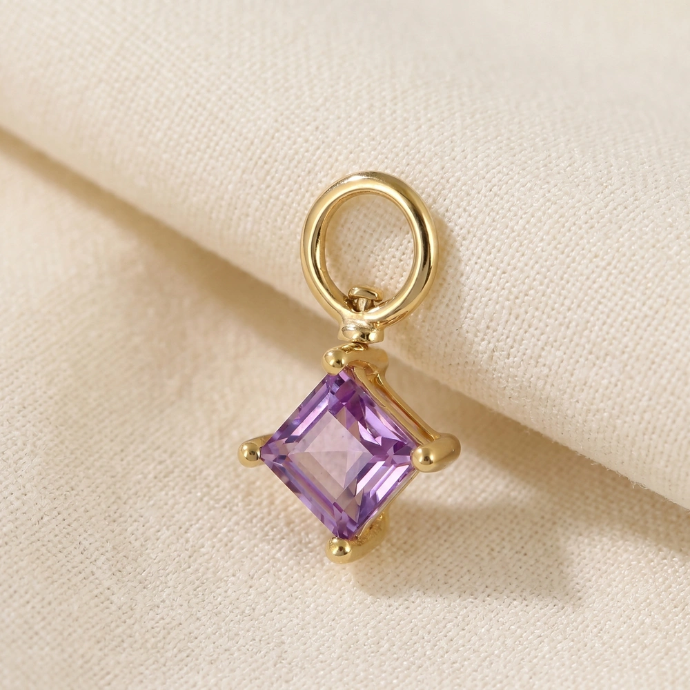 9KT Yellow Gold Square Lab Grown Alexandrite Gemstone Charm 9KT Yellow Gold Square Lab Grown Alexandrite Gemstone Charm