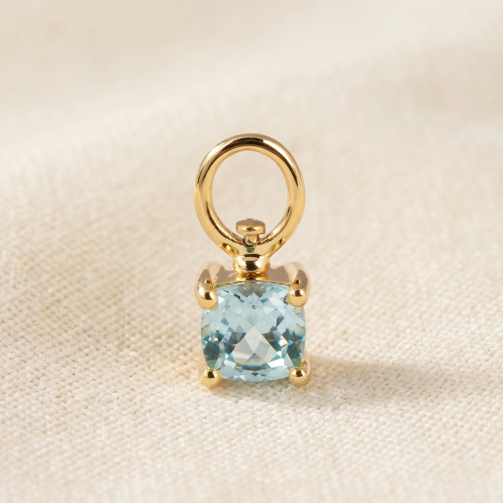 9KT Yellow Gold Cushion Lab Grown YAG Paraiba Blue Charm 9KT Yellow Gold Cushion Lab Grown YAG Paraiba Blue Charm