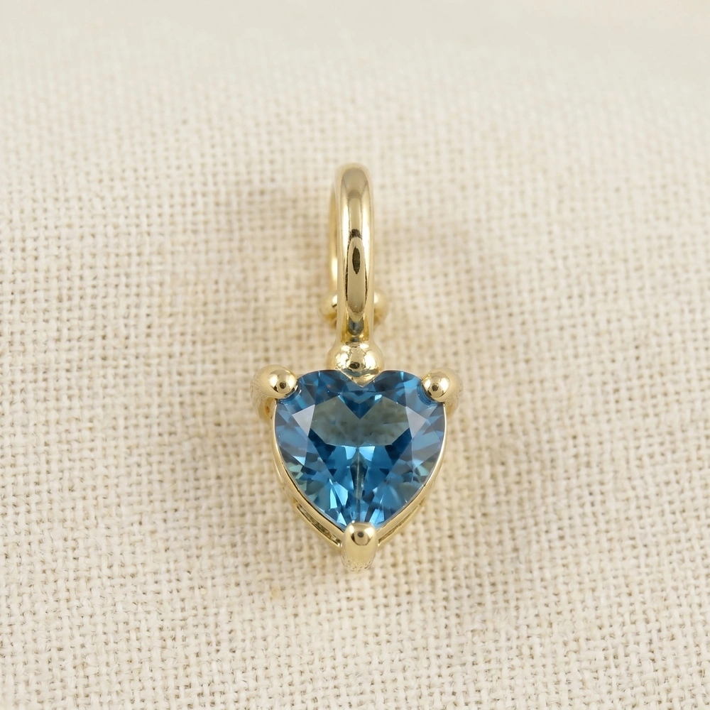 9KT Yellow Gold Heart Cut London Blue Topaz Gemstone Charm