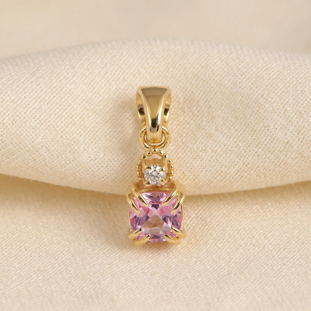 Yellow Gold Lab Grown Padparadscha Sapphire Diamond Charm Yellow Gold Lab Grown Padparadscha Sapphire Diamond Charm