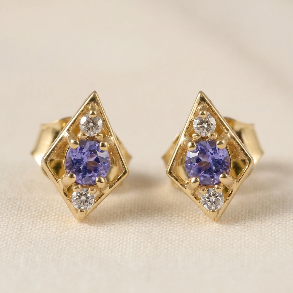 Bulk Tanzanite and Lab Grown Diamond Earrings 9kt Gold Bulk Tanzanite and Lab Grown Diamond Earrings 9kt Gold