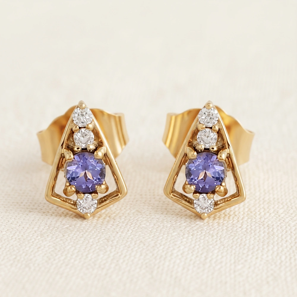 Wholesale Tanzanite Lab Grown Diamond Earrings 9kt Gold