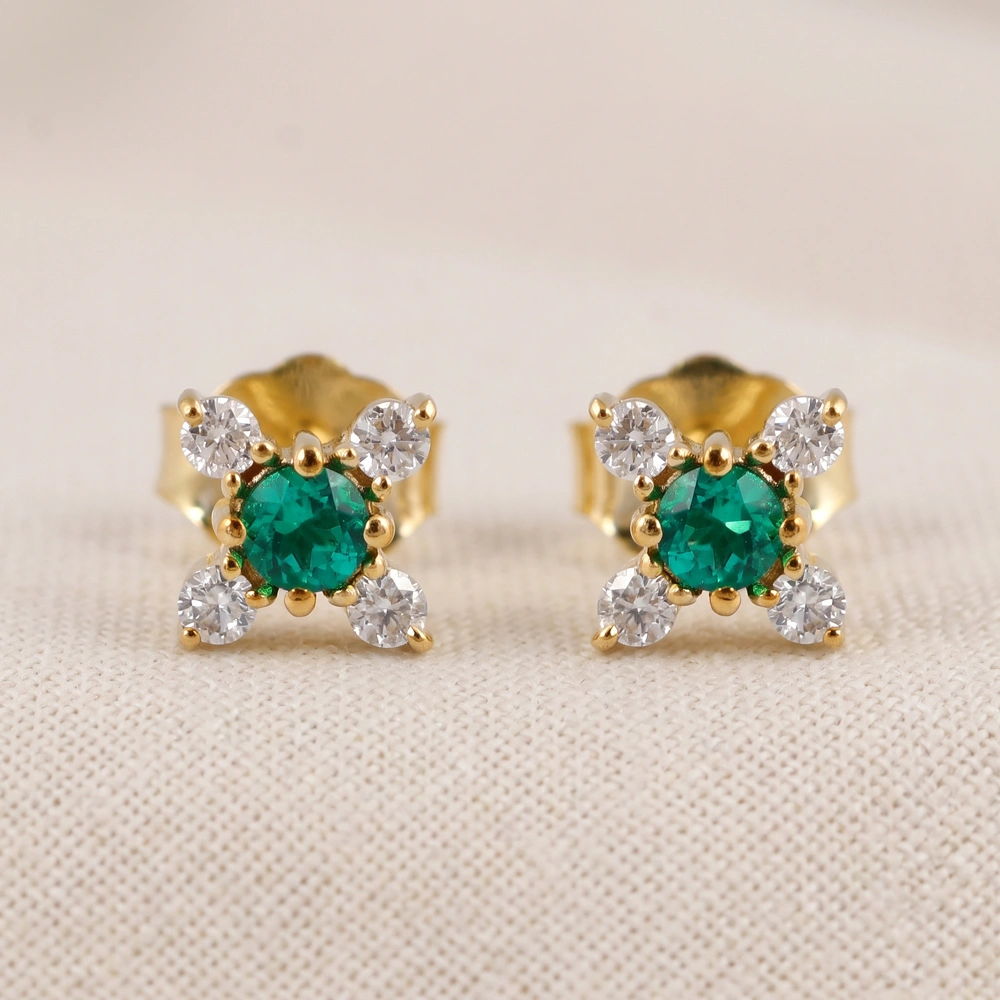 Lab Grown Diamond Columbia Emerald Earrings in 14kt Gold Lab Grown Diamond Columbia Emerald Earrings in 14kt Gold