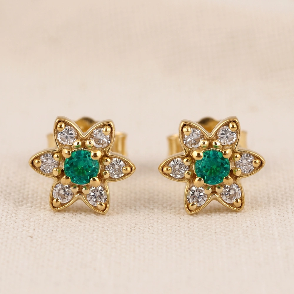 Lab Grown Columbia Emerald and Diamond Earrings 14kt Gold Lab Grown Columbia Emerald and Diamond Earrings 14kt Gold