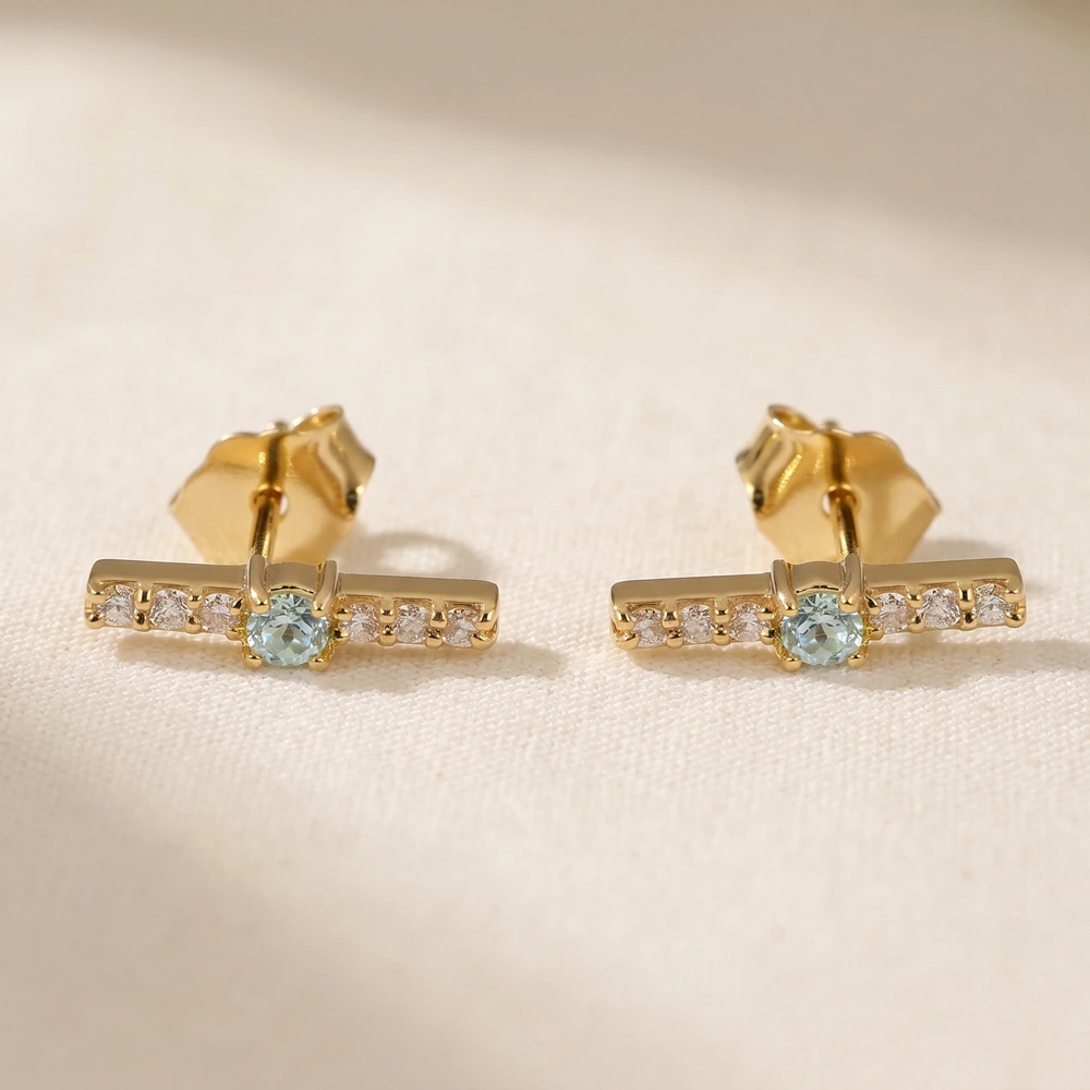 Lab Grown Diamond and Paraiba Tourmaline Yellow Gold Earrings