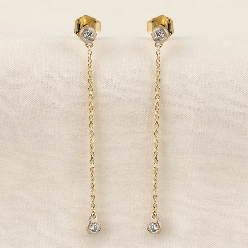 9Kt Yellow Gold Dangle Earrings with Lab Grown Diamond 9Kt Yellow Gold Dangle Earrings with Lab Grown Diamond