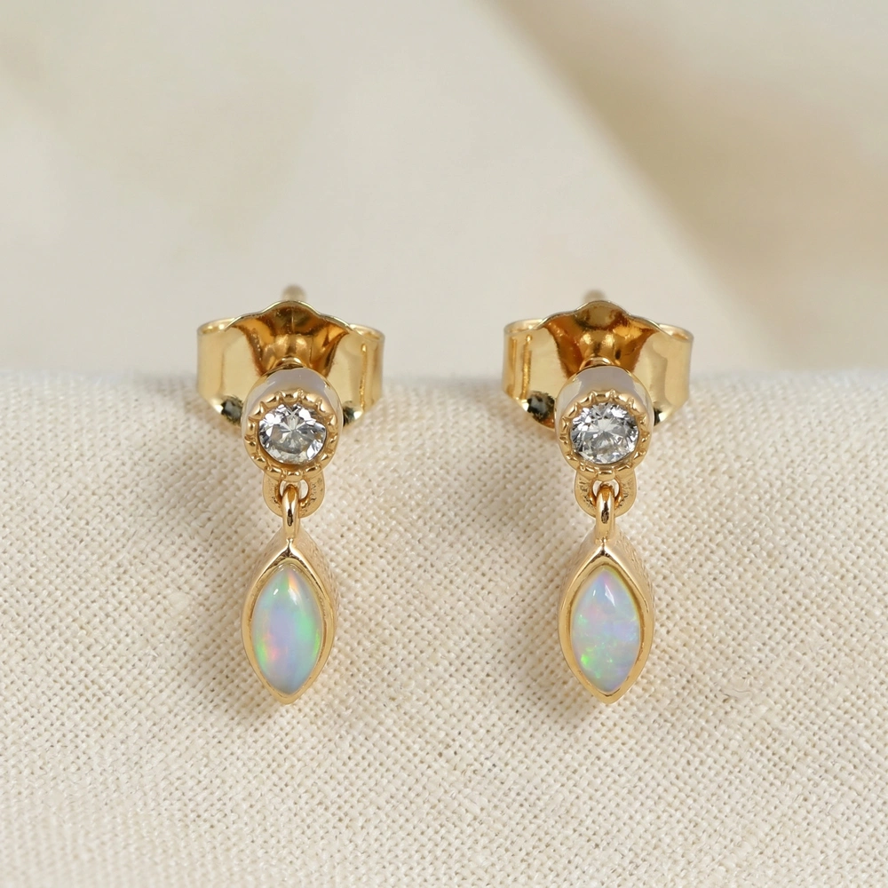 Ethiopian Opal 9Kt Gold Earrings with Lab Grown Diamond Ethiopian Opal 9Kt Gold Earrings with Lab Grown Diamond