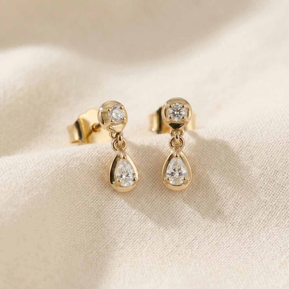 9Kt Yellow Solid Gold Drop Earrings with Lab Grown Diamond 9Kt Yellow Solid Gold Drop Earrings with Lab Grown Diamond