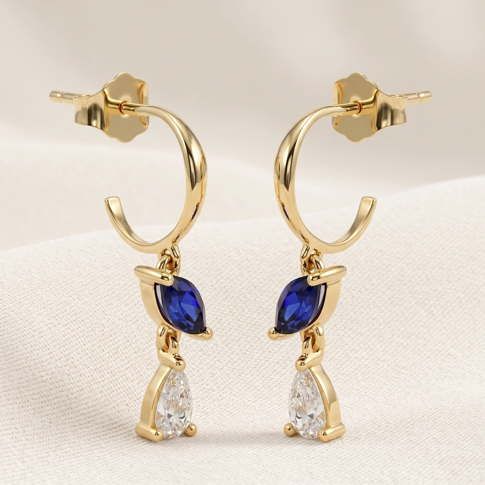 Lab Grown Royal Blue Sapphire Diamond 9Kt Gold Earrings Lab Grown Royal Blue Sapphire Diamond 9Kt Gold Earrings