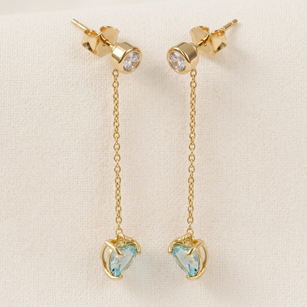 Lab Paraiba Tourmaline Diamond Gold Threader Earrings Lab Paraiba Tourmaline Diamond Gold Threader Earrings