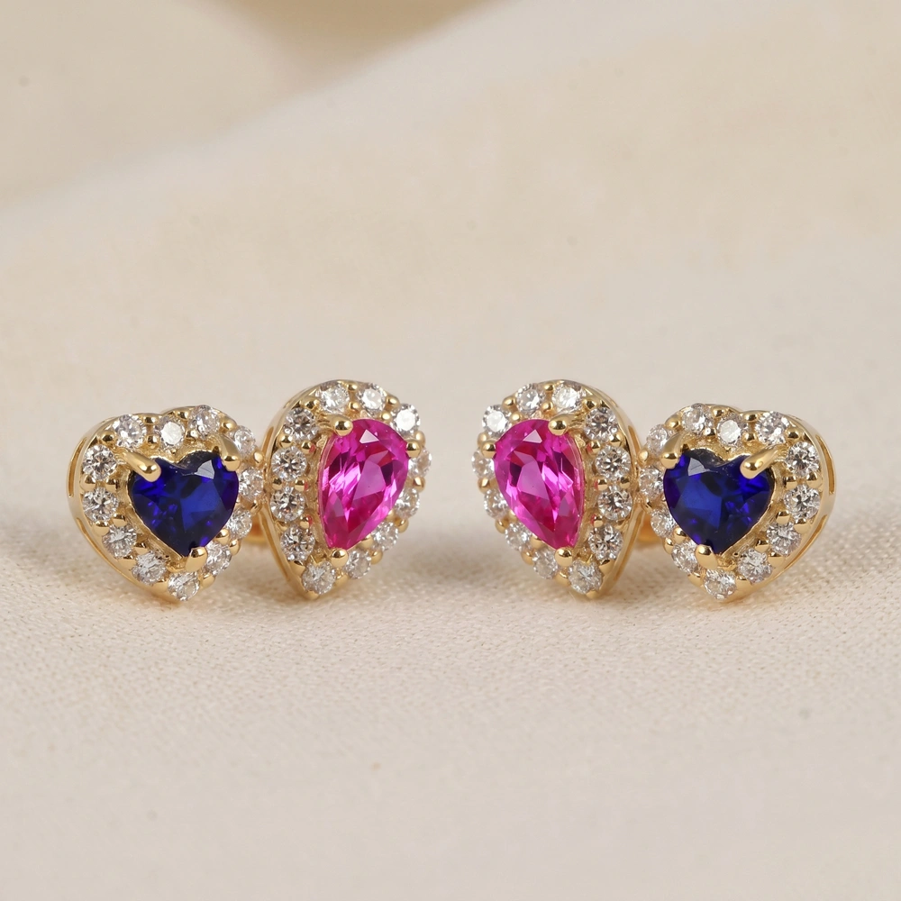Lab Grown Diamond and Royal Blue Sapphire Gold Earrings Lab Grown Diamond and Royal Blue Sapphire Gold Earrings