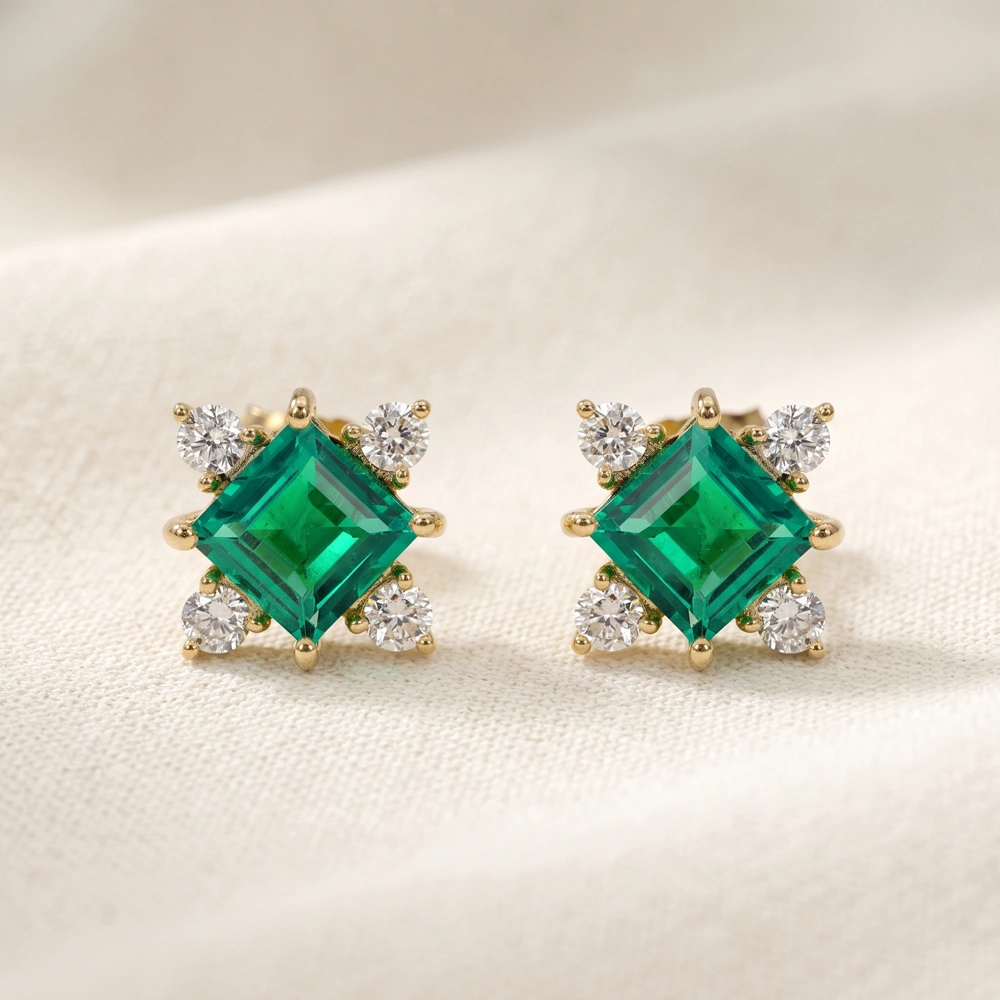 Lab Grown Diamond Columbia Emerald Yellow Gold Studs Lab Grown Diamond Columbia Emerald Yellow Gold Studs