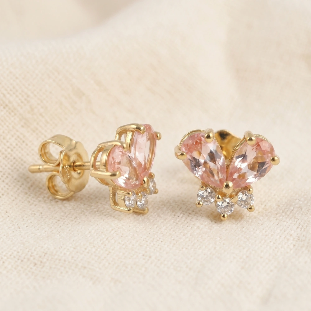 Lab Grown Diamond and Padparadscha Sapphire Gold Studs Lab Grown Diamond and Padparadscha Sapphire Gold Studs