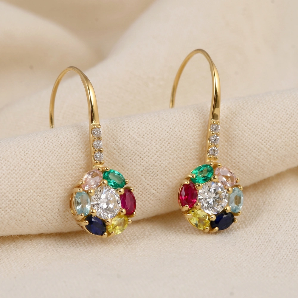 Lab Grown Diamond Multi Gemstone Gold Earrings Lab Grown Diamond Multi Gemstone Gold Earrings