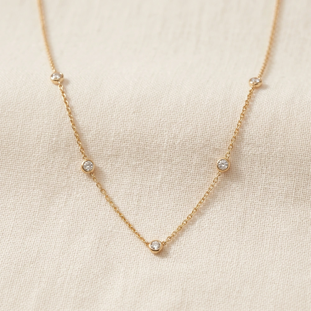 9Kt Yellow Gold Chain Necklace with Lab Grown Diamond