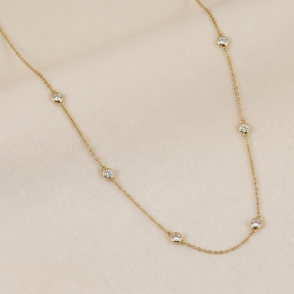 Solid Yellow Gold Chain Necklace with Lab Grown Diamond Solid Yellow Gold Chain Necklace with Lab Grown Diamond