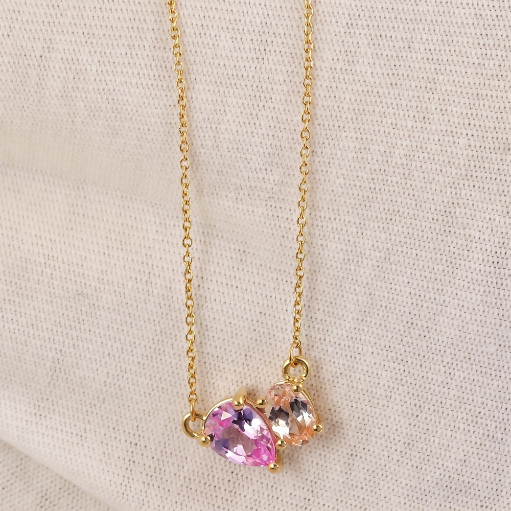 Lab Grown Padparadscha Sapphire, Morganite 9Kt Gold Necklace
