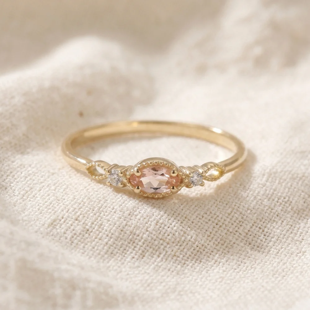 10Kt Gold Ring with Lab Grown Padparadscha Sapphire, Diamond 10Kt Gold Ring with Lab Grown Padparadscha Sapphire, Diamond