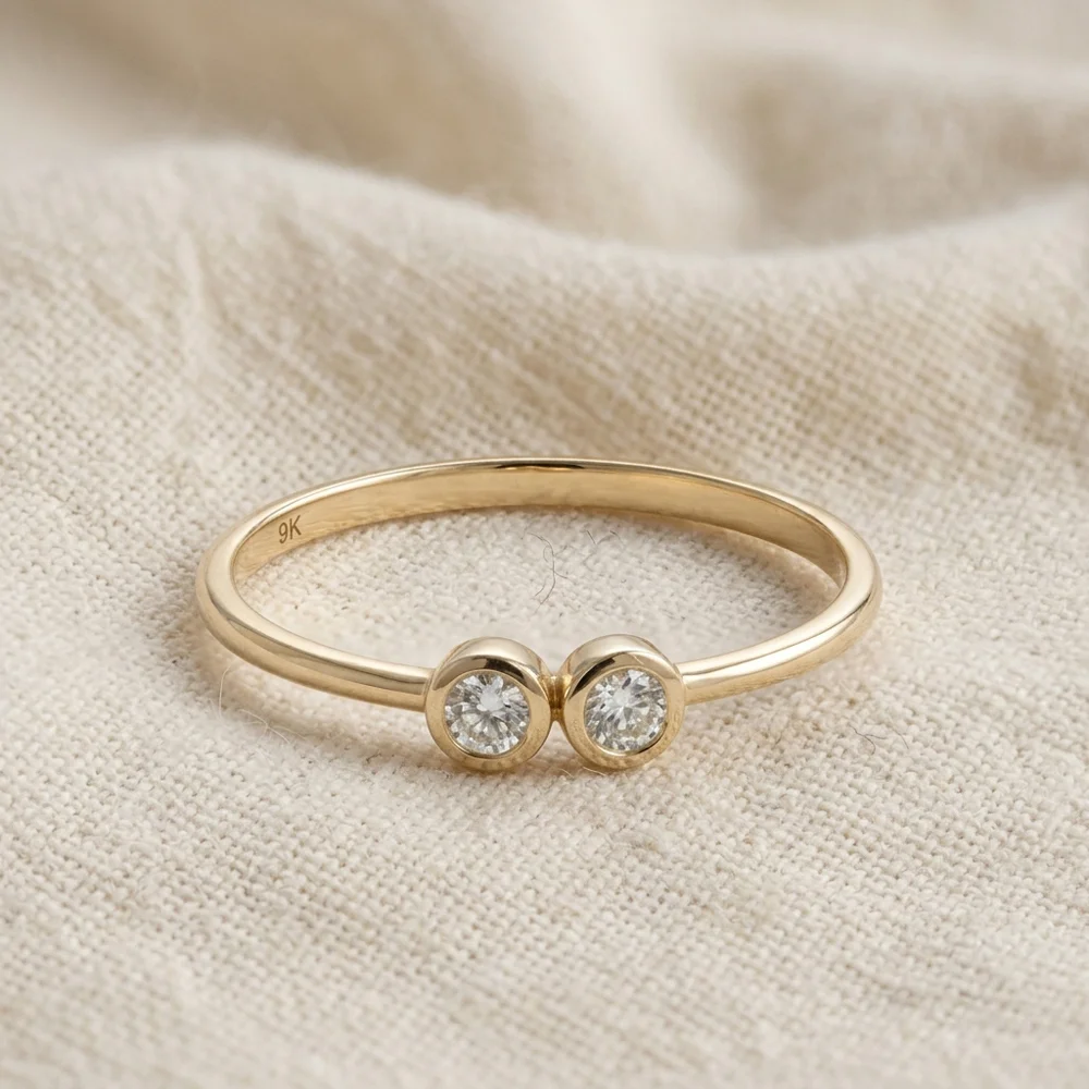 Eco friendly Yellow Gold Delicate Ring with Lab Grown Diamond