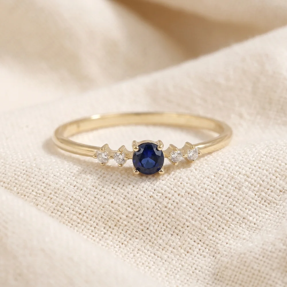 Yellow Gold Ring with Lab Grown Royal Blue Sapphire, Diamond Yellow Gold Ring with Lab Grown Royal Blue Sapphire, Diamond