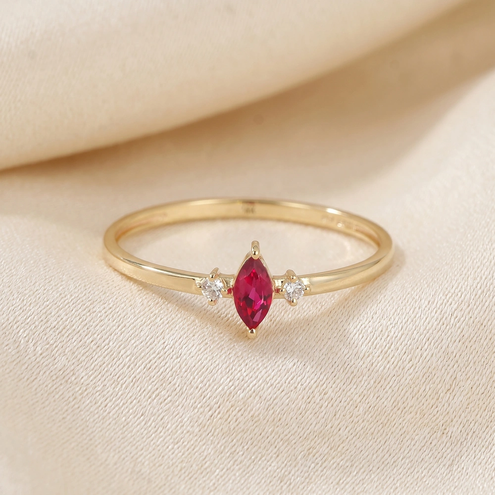 Yellow Gold Ring with Lab Grown Pigeon Blood Ruby, Diamond