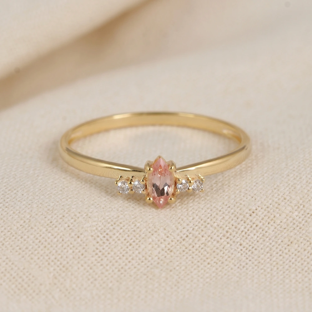 14Kt Yellow Gold Ring with Lab Grown Morganite and Diamond 14Kt Yellow Gold Ring with Lab Grown Morganite and Diamond