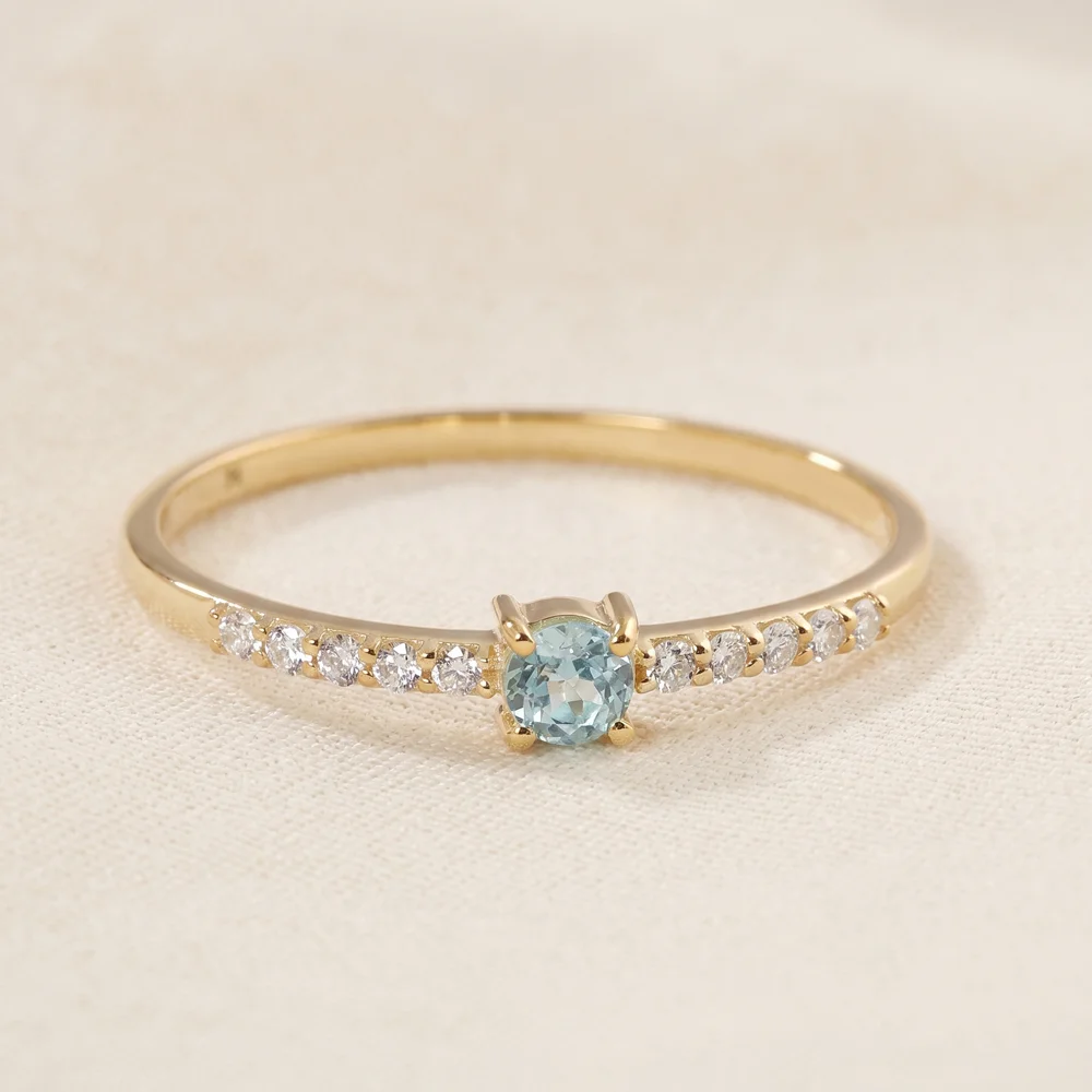 9Kt Gold Ring with Lab Grown Diamond, Paraiba Tourmaline