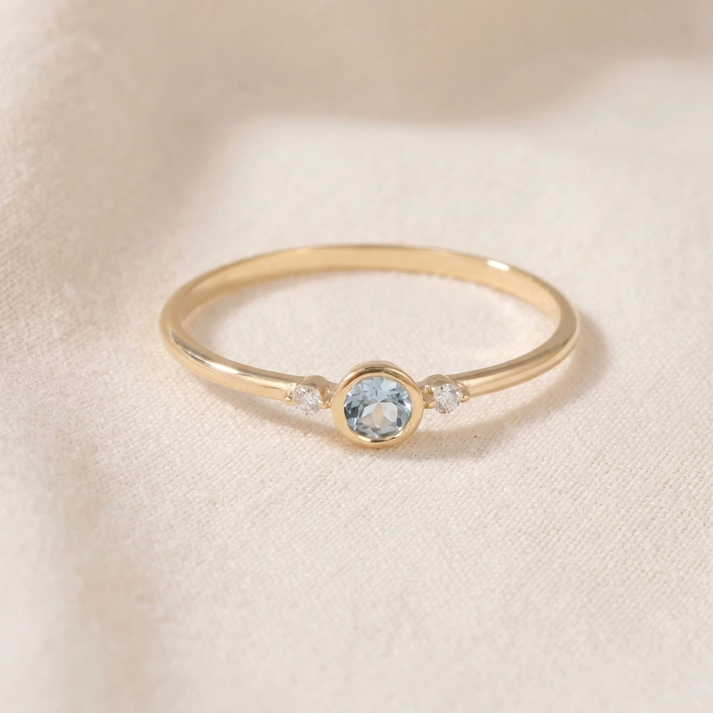 9Kt Yellow Gold Aquamarine Ring with Lab Grown Diamond