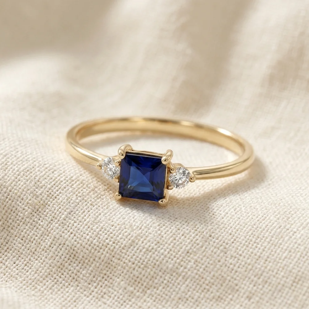 Yellow Gold Ring with Royal Blue Sapphire and Diamond Yellow Gold Ring with Royal Blue Sapphire and Diamond