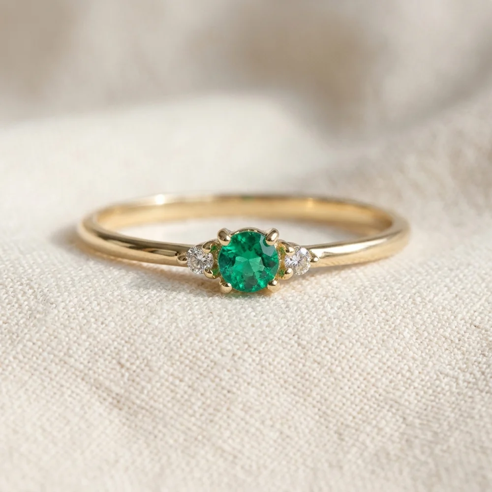 9Kt Yellow Gold Ring with Columbia Emerald and Diamond 9Kt Yellow Gold Ring with Columbia Emerald and Diamond