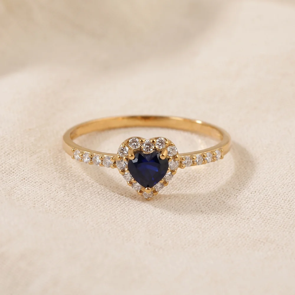 London Blue Topaz Gold Heart Ring with Lab Grown Diamond