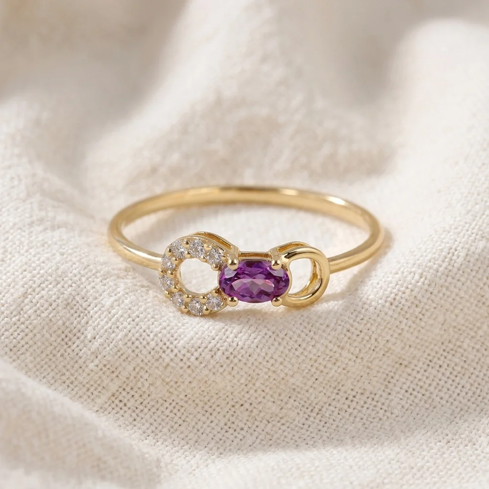 9Kt Yellow Gold Ring with Lab Grown Diamond, Alexandrite 9Kt Yellow Gold Ring with Lab Grown Diamond, Alexandrite