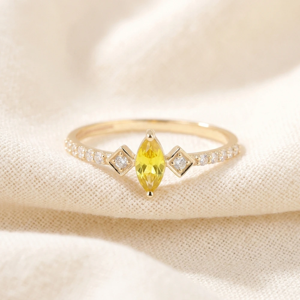 9Kt Solid Gold Ring Lab Grown Diamond and Yellow Sapphire
