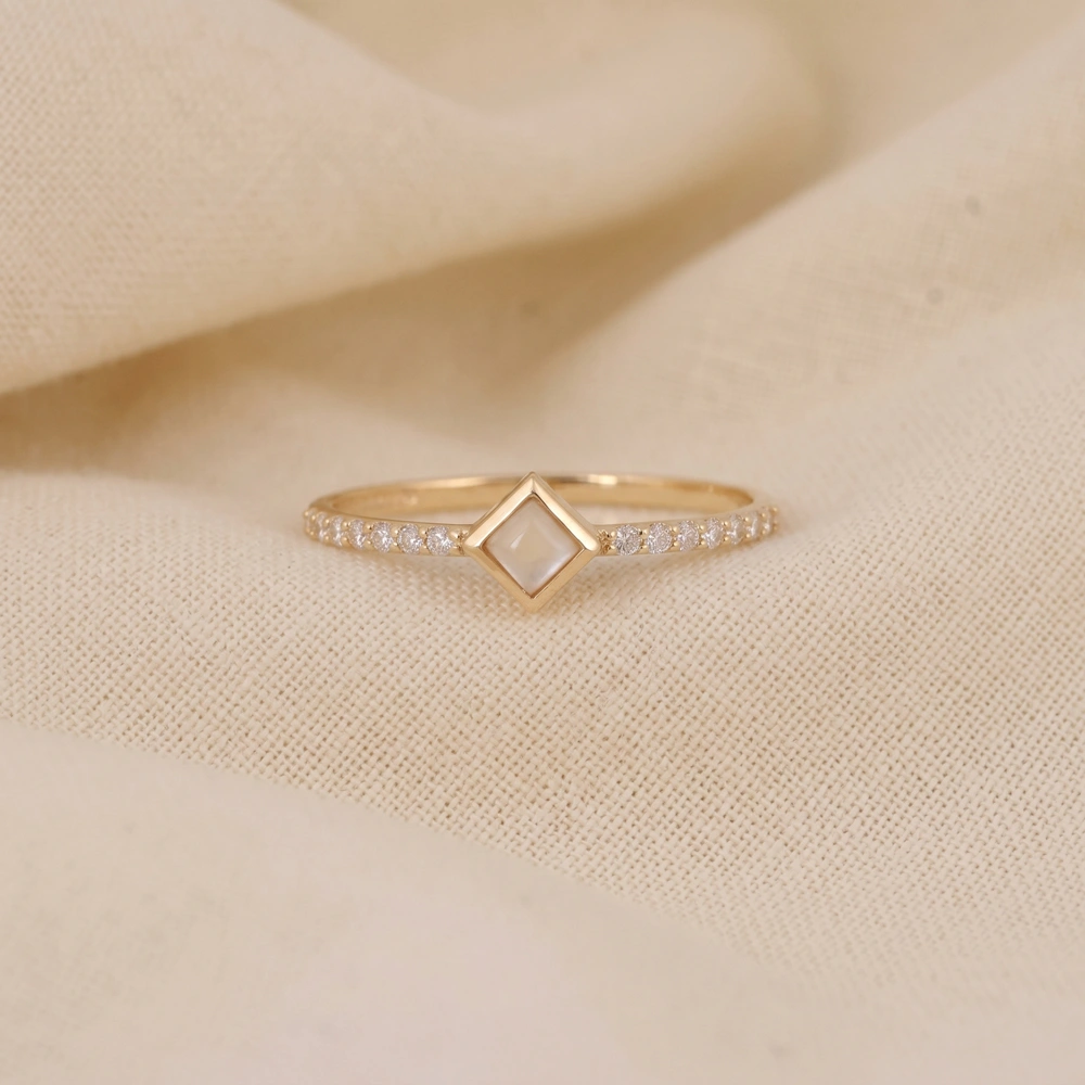 Ethiopian Opal 9Kt Yellow Gold Ring with Lab Grown Diamond
