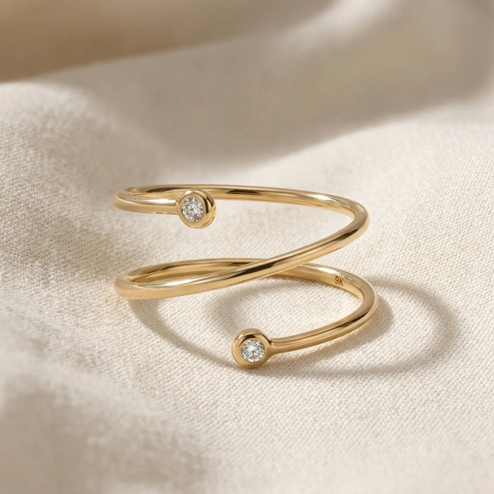 9Kt Yellow Gold Bypass Ring with Lab Grown Diamond 9Kt Yellow Gold Bypass Ring with Lab Grown Diamond