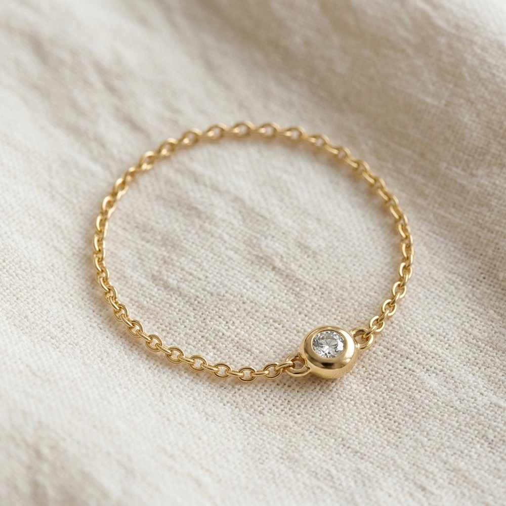 9Kt Yellow Gold Chain Ring with Lab Grown Diamond