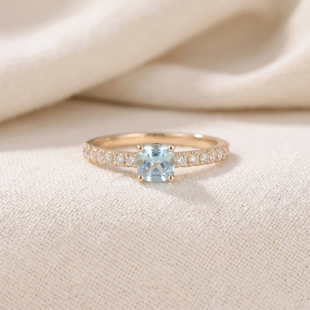 Lab Grown Diamond and Paraiba Tourmaline Solid Gold Ring Lab Grown Diamond and Paraiba Tourmaline Solid Gold Ring