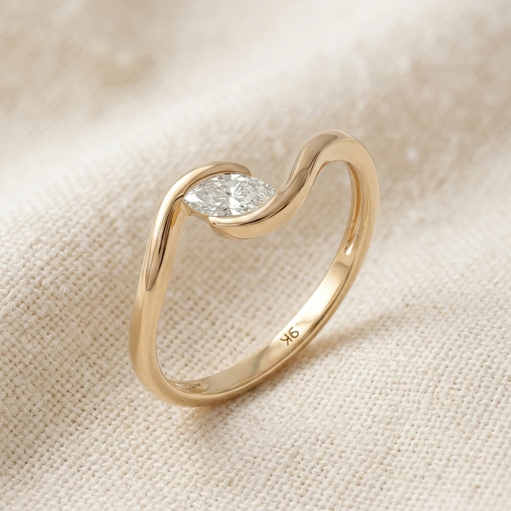 Handcrafted 9Kt Solid Yellow Gold Ring with Lab Grown Diamond