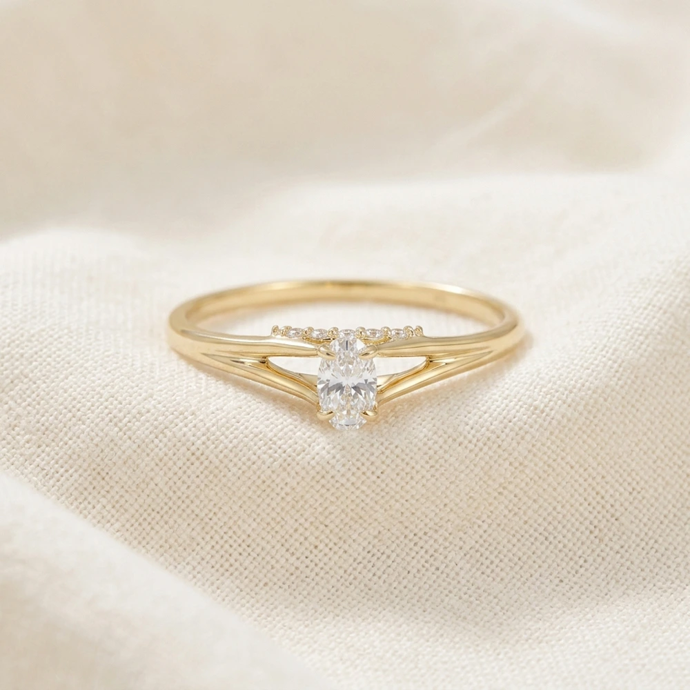 Handcrafted Yellow Gold Ring with 9 Karat Lab Grown Diamond Handcrafted Yellow Gold Ring with 9 Karat Lab Grown Diamond