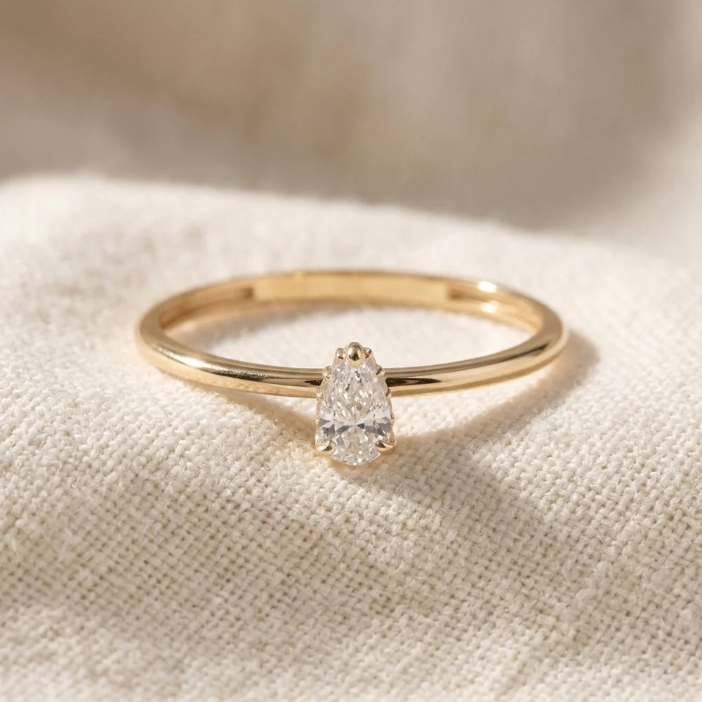 Handcrafted Lab Grown Diamond 9 Karat Yellow Gold Ring Handcrafted Lab Grown Diamond 9 Karat Yellow Gold Ring