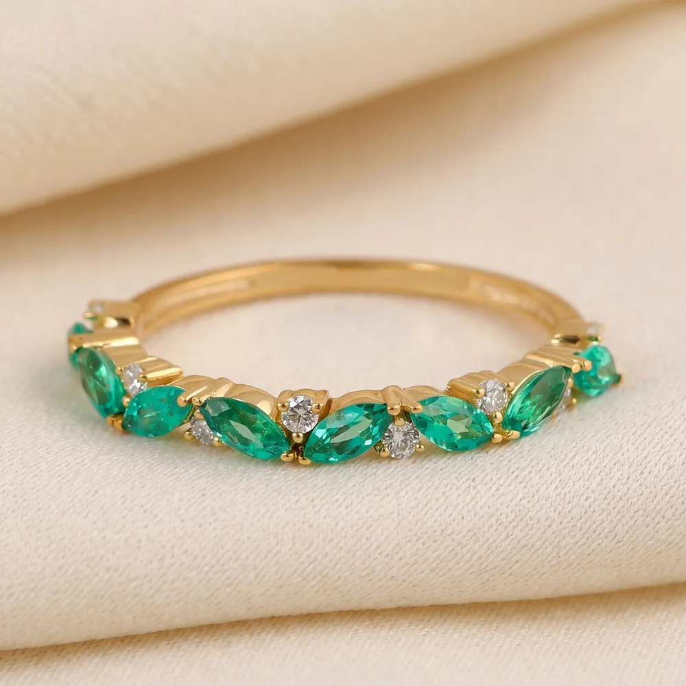 9Kt Gold Eternity Band Lab Grown Diamond and Columbia Emerald