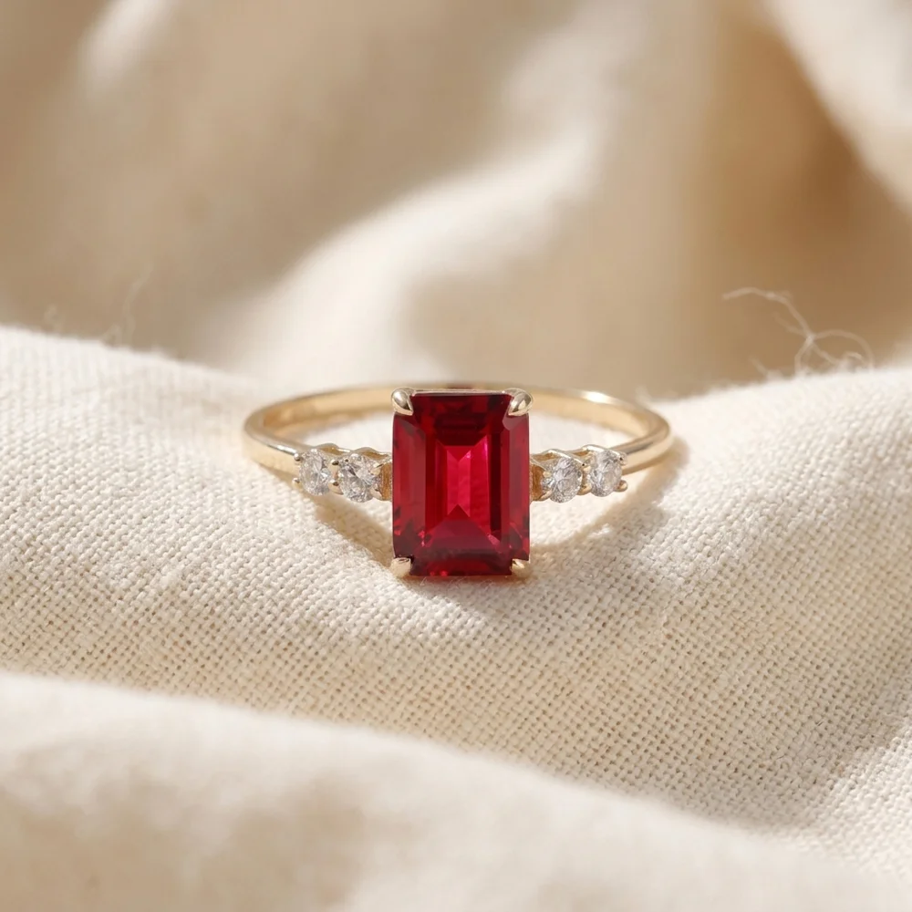 9Kt Yellow Gold Ring Lab Grown Diamond and Pigeon Blood Ruby