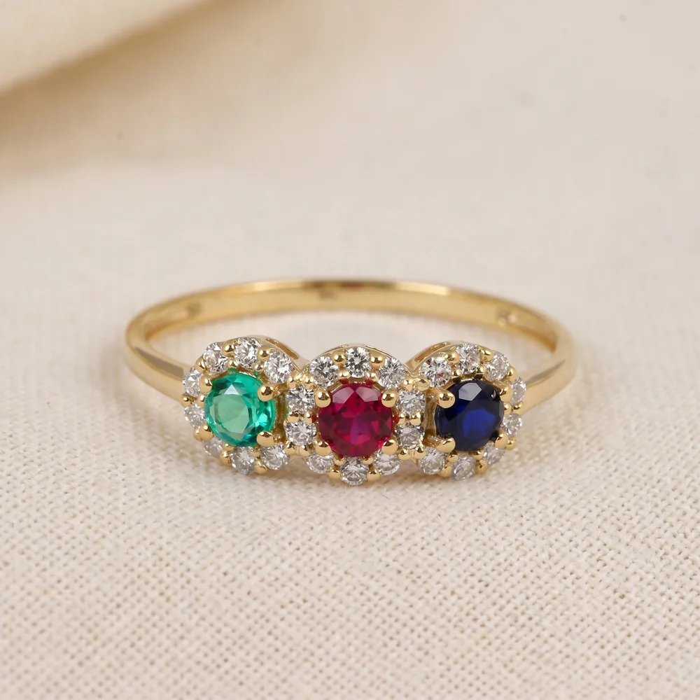 Lab Diamond Ring with Emerald, Ruby, and Blue Sapphire Gold Lab Diamond Ring with Emerald, Ruby, and Blue Sapphire Gold